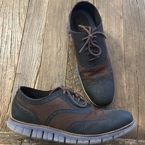 Cole Haan Navy and Brown Zero Grand Oxfords